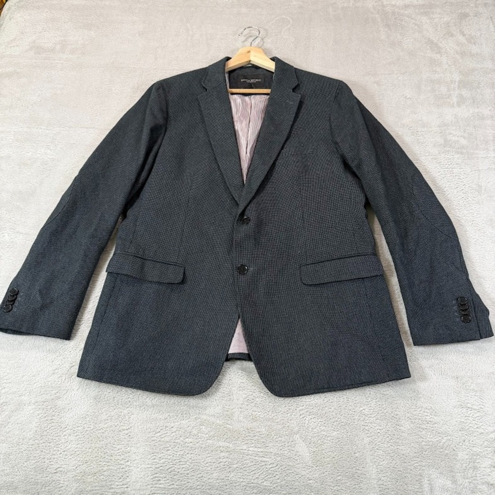 Banana Republic Men 44R Gray Herringbone Cotton Blazer Jacket Sport Coat Classic
